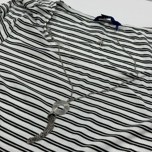 Woman's APT 9 White Black Striped Open Sleeve Top T-Shirt Blouse w/ Necklace - Picture 3 of 9